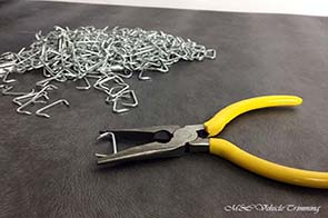 Upholstery seal ring pliers including hog rings